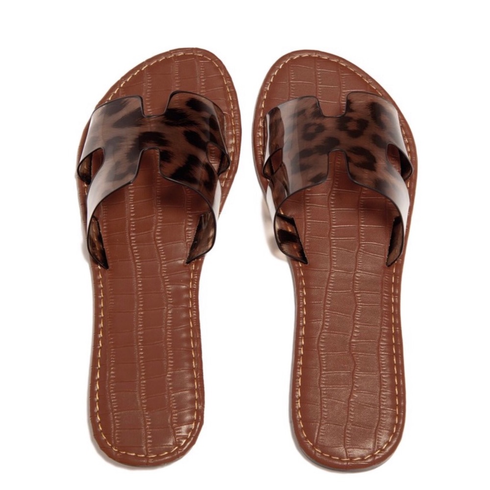Leopard Print Clear H Band Slip On Sandals - Picture 5 of 7